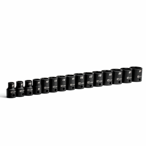 3/8 in Drive Shallow Impact Socket Set, Metric, 15 pcs